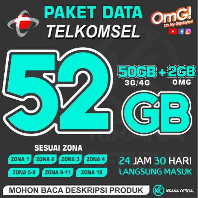 Jual PAKET DATA TELKOMSEL SIMPATI OMG 52GB 24 JAM 30 HARI