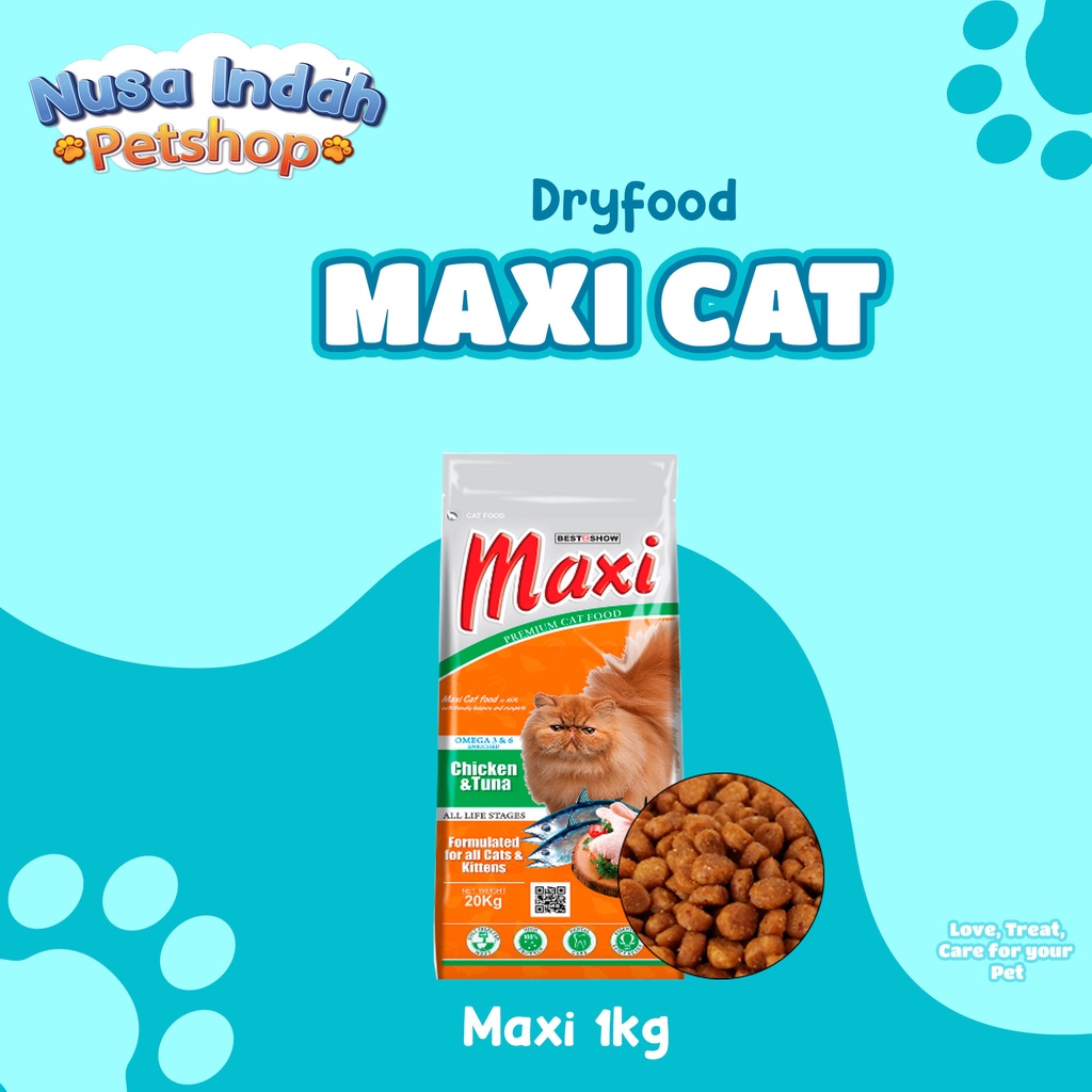 Jual Makanan Kucing Kering Premium MAXI 1kg Rasa Chicken Tuna Shopee