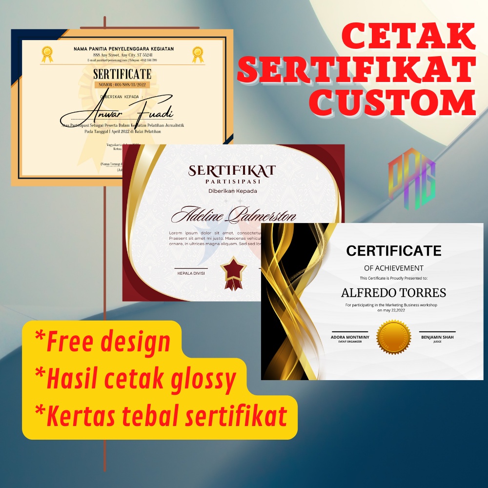 Jual Cetak Piagam Sertifikat Custom A4 Bahan Art Paper Linen Jasmine