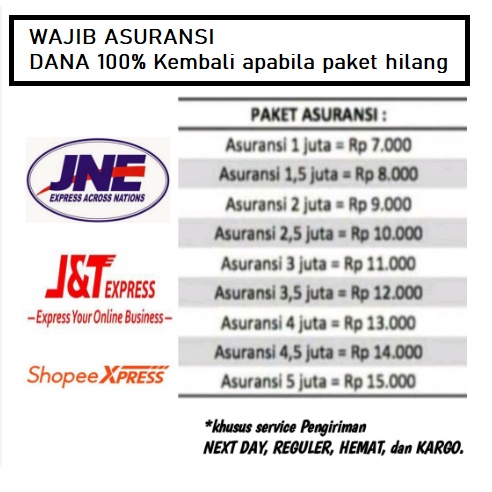 Jual WAJIB ASURANSI DANA 100 KEMBALI APABILA PAKET RUSAK HILANG