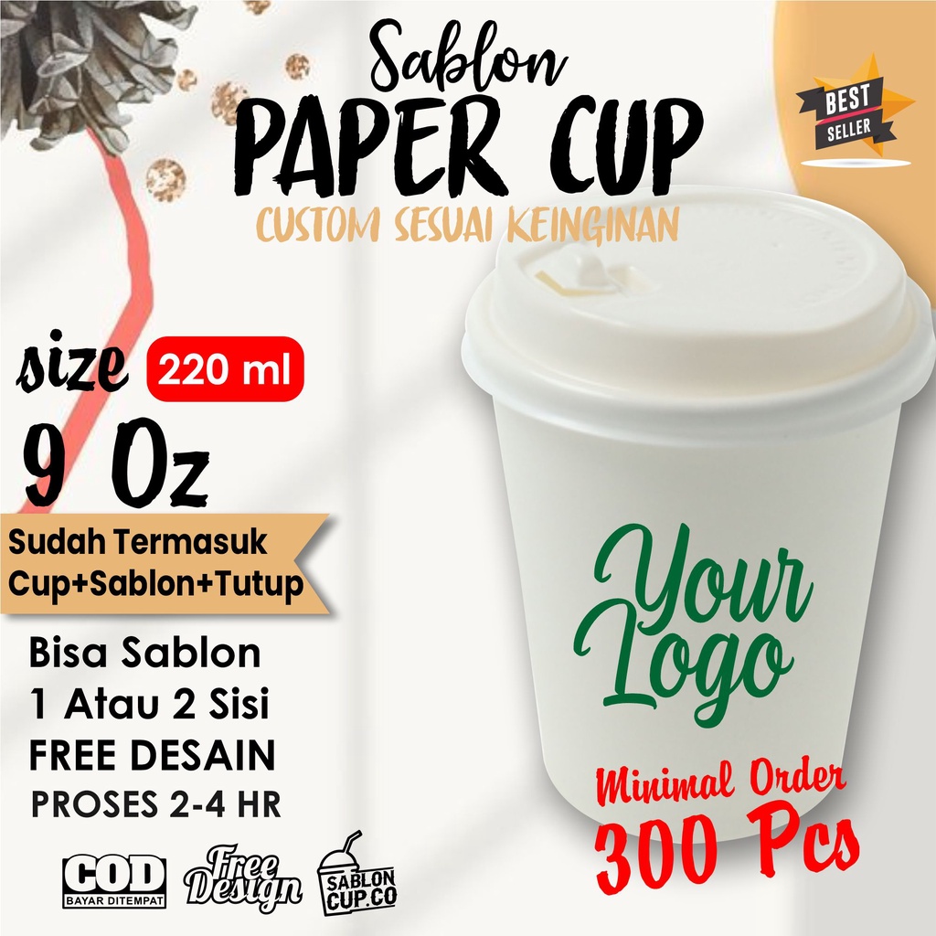 Jual Custom Sablon Paper Cup Size Oz Sudah Termasuk Tutup Gelas