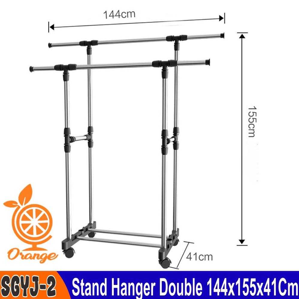 Jual Stand Hanger Double Sisi Roda Rak Gantungan Baju Tiang Jemuran