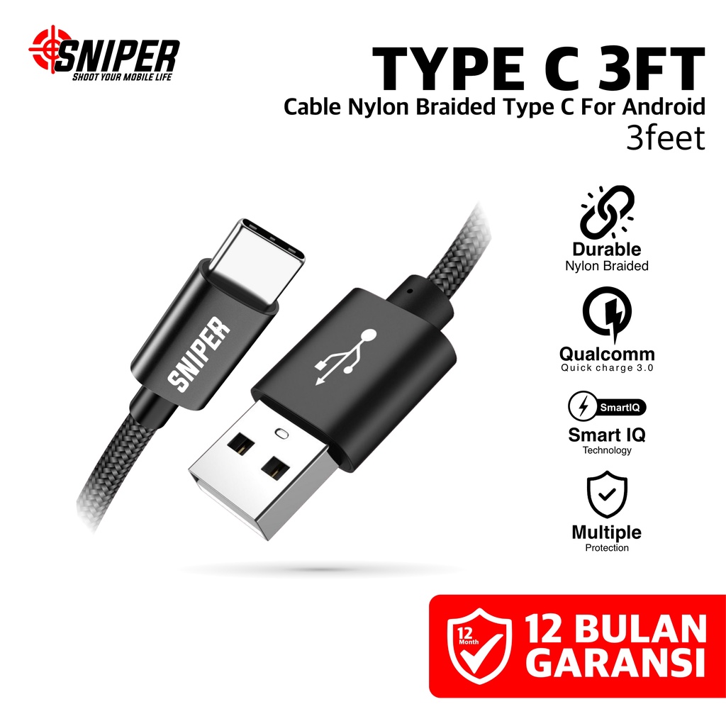 Jual Sniper Cable Nylon Braided Type C Ft A Fast Charging Shopee