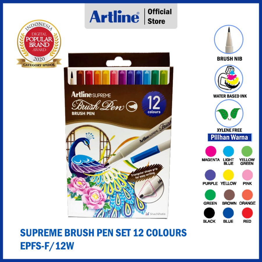 Jual BRUSH PEN ARTLINE SUPREME BRUSH PEN 12 COLOURS EPFS F 12W Shopee