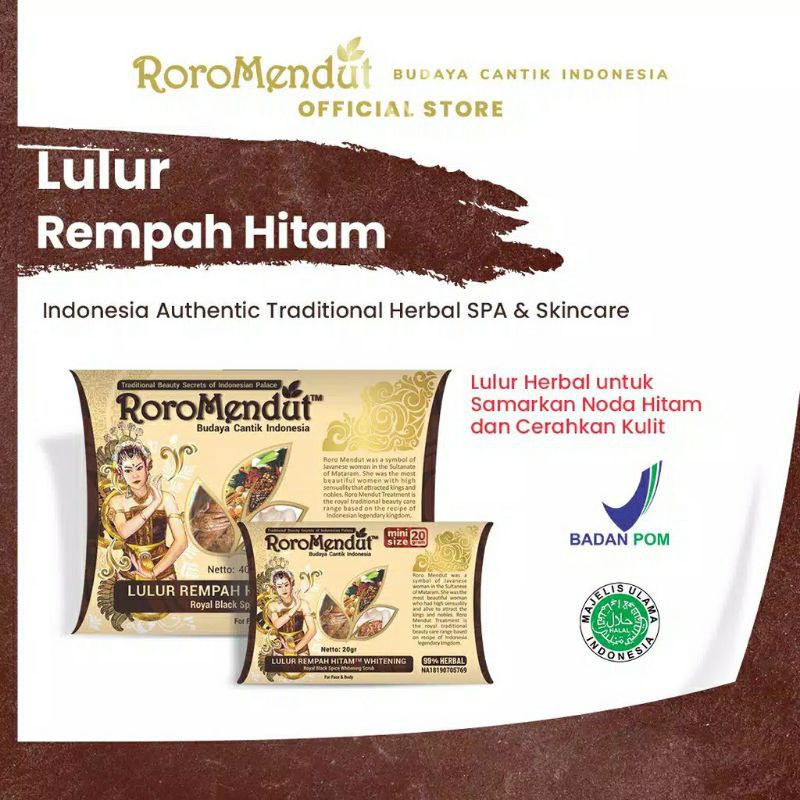 Jual BIG PROMO ORIGINAL RORO MENDUT LULUR REMPAH HITAM KEMASAN 20GRAM