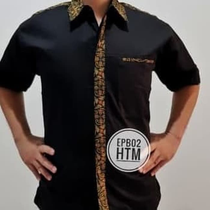 Jual Kemeja Seragam Kerja KODE Ep 02 Hitam Kombinasi Batik Hitam L