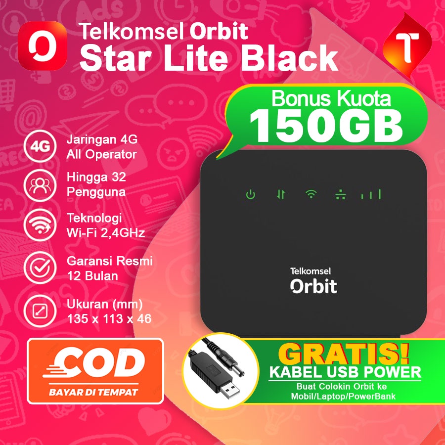 Jual Telkomsel Orbit Star Lite Black Gratis Kuota Gb Kabel Step Up