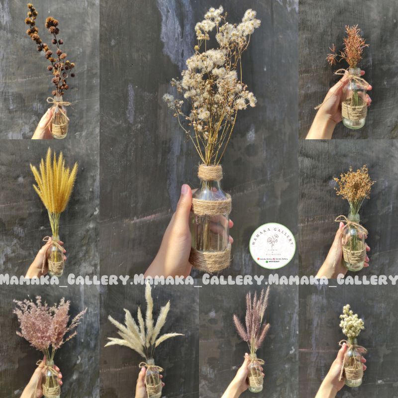 Jual Set Dried Flower Vas Batu Pancawarna Paket Bunga Kering