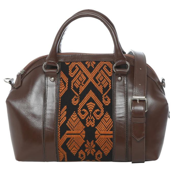 Jual MEJIKUHIBINIU HANDBAG WANITA SONGKET LOMBOK KULIT SAPI COKELAT