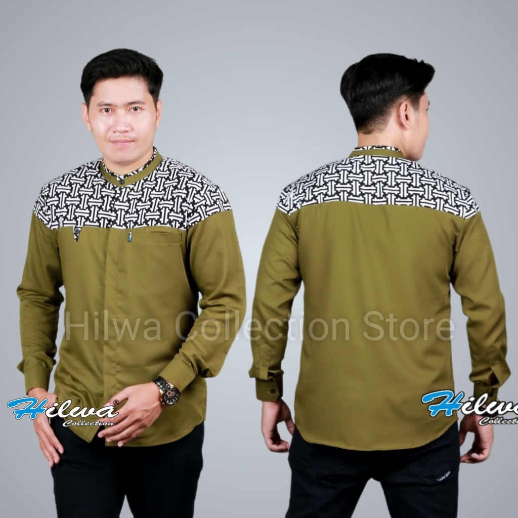 Jual Koko Lengan Panjang Kombinasi Batik Ukuran S M L XL XXL Jumbo