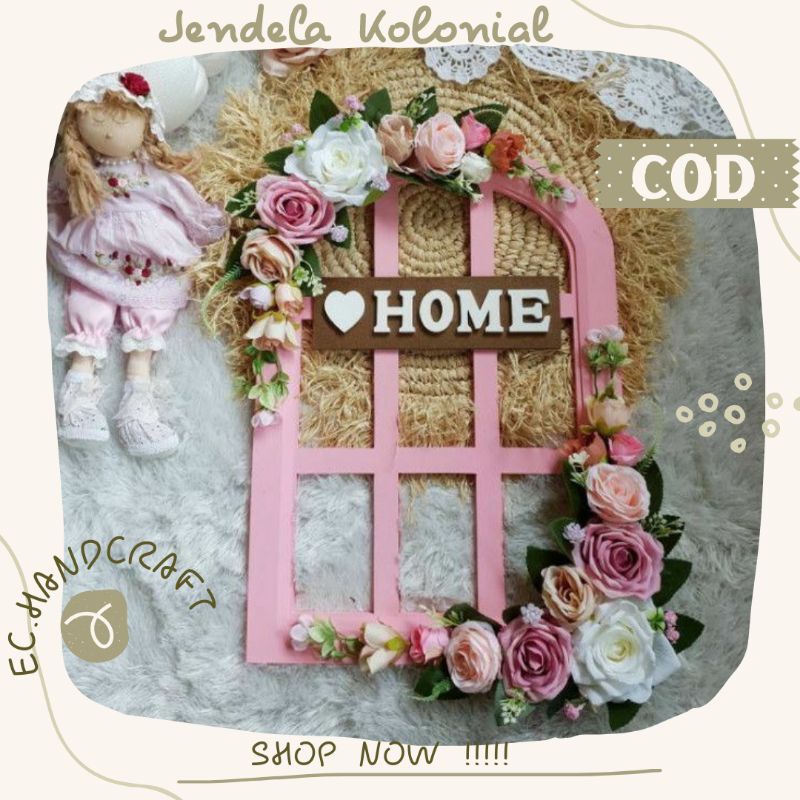 Jual Jendela Kolonial Pink Tulisan Cetak Custom Colonial Window Shabby