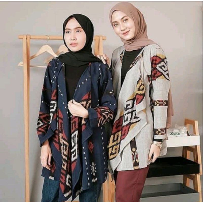 Jual Kimono Tenun Motif Toraja Navy Dan Abu Abu Shopee Indonesia