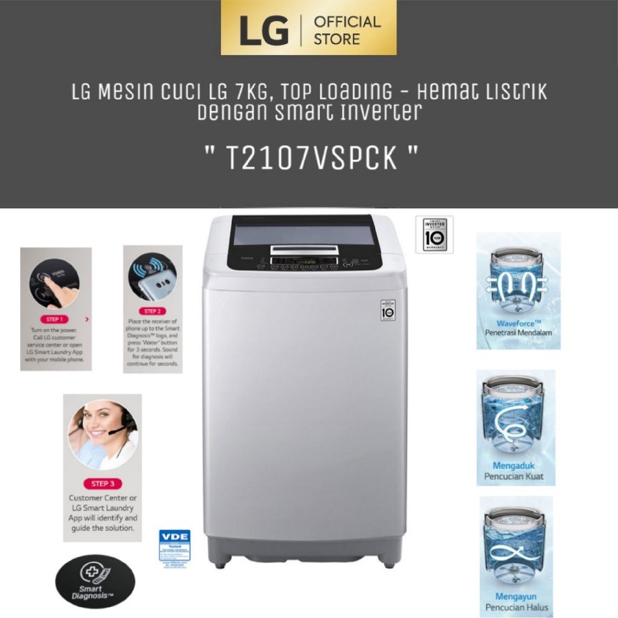 Jual LG T2107VSPCK Mesin Cuci Top Loading 7KG Hemat Listrik Shopee