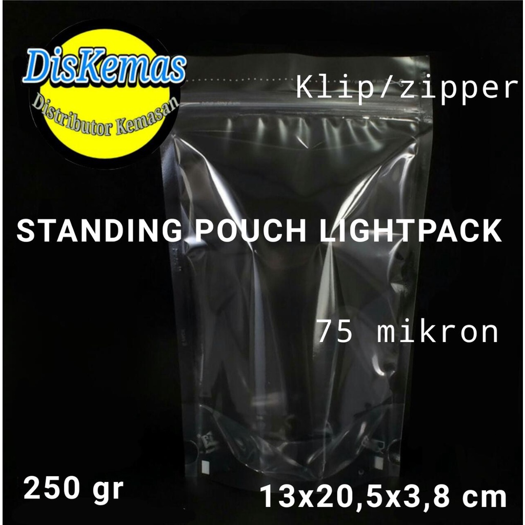 Jual Plastik Kemasan 250 Gr Snack Standing Pouch Bening Klip Zipper