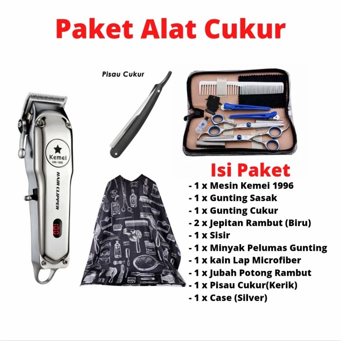 Jual Paket Alat Cukur Mesin Cukur Rambut Kemei Km Charger Hair