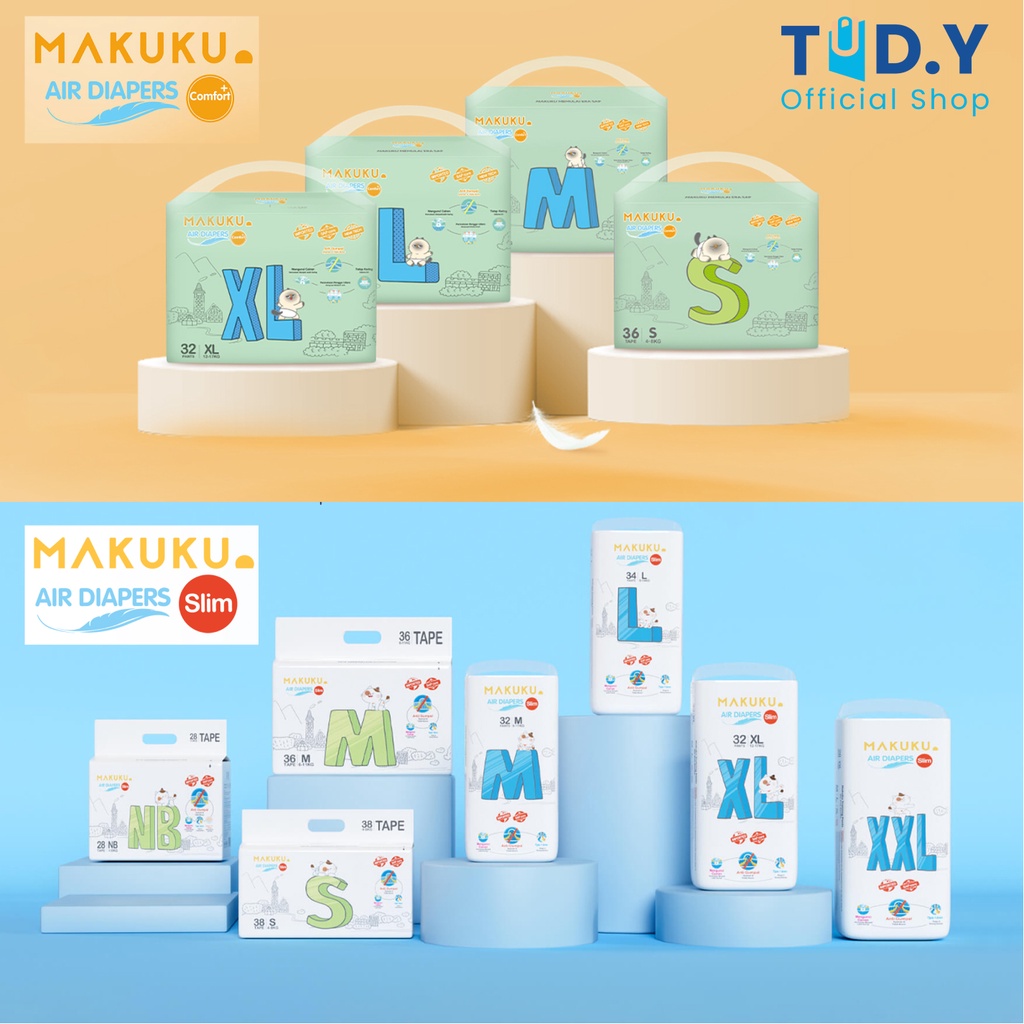 Jual MAKUKU Air Diapers Comfort Slim Pants Tape NB 28 S 36 S 38