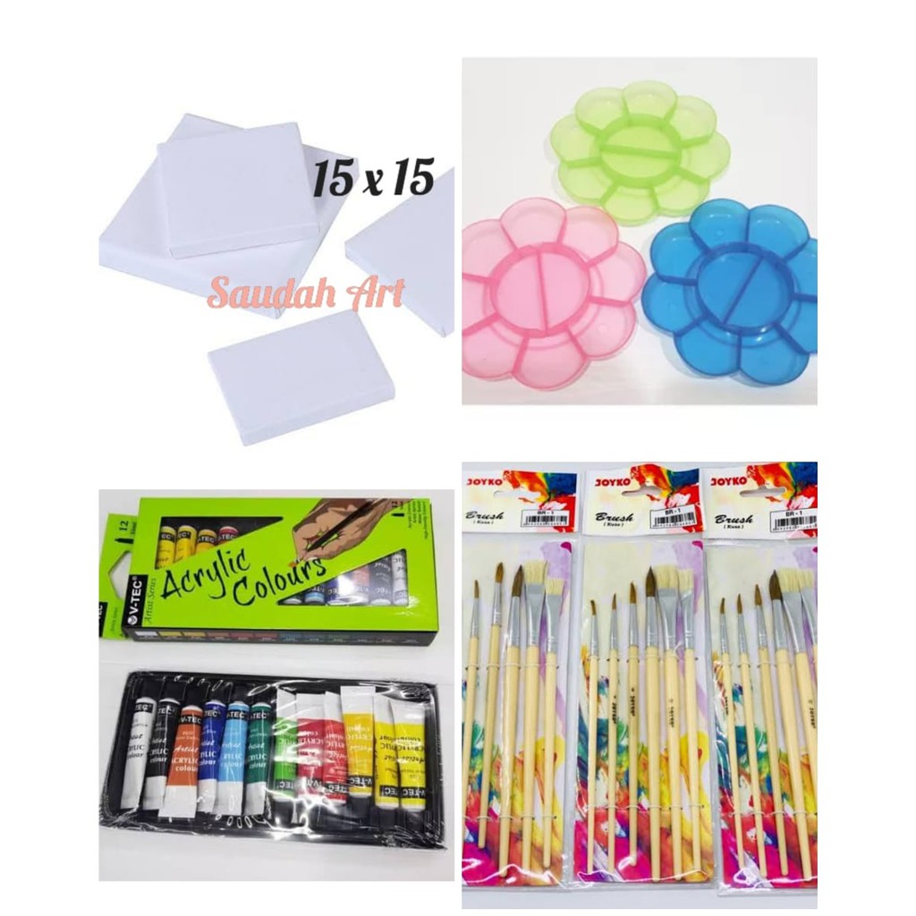 Jual Paket Kanvas Lukis Kanvas 15x15 Palet Kuas Cat Akrilik Shopee