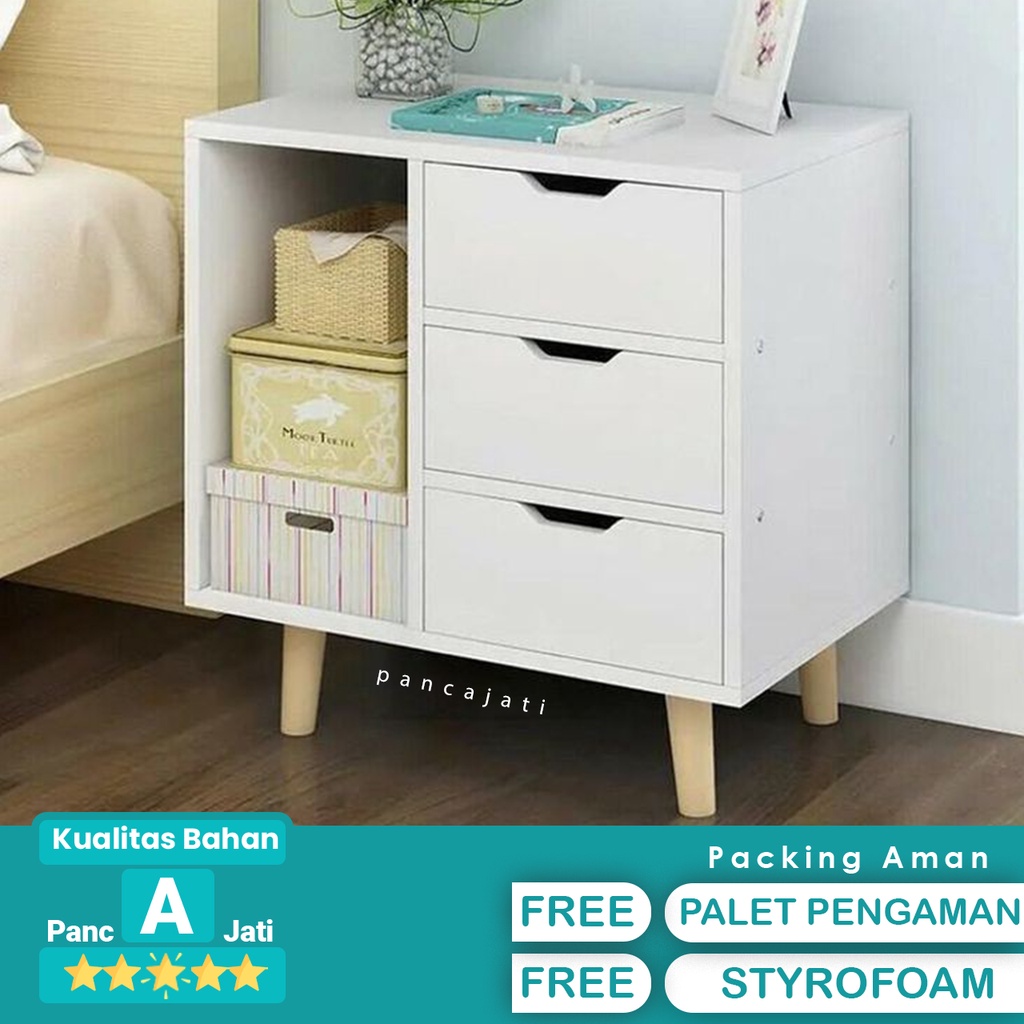 Jual Meja Nakas Minimalis Bedside Table Laci Warna Putih Shopee