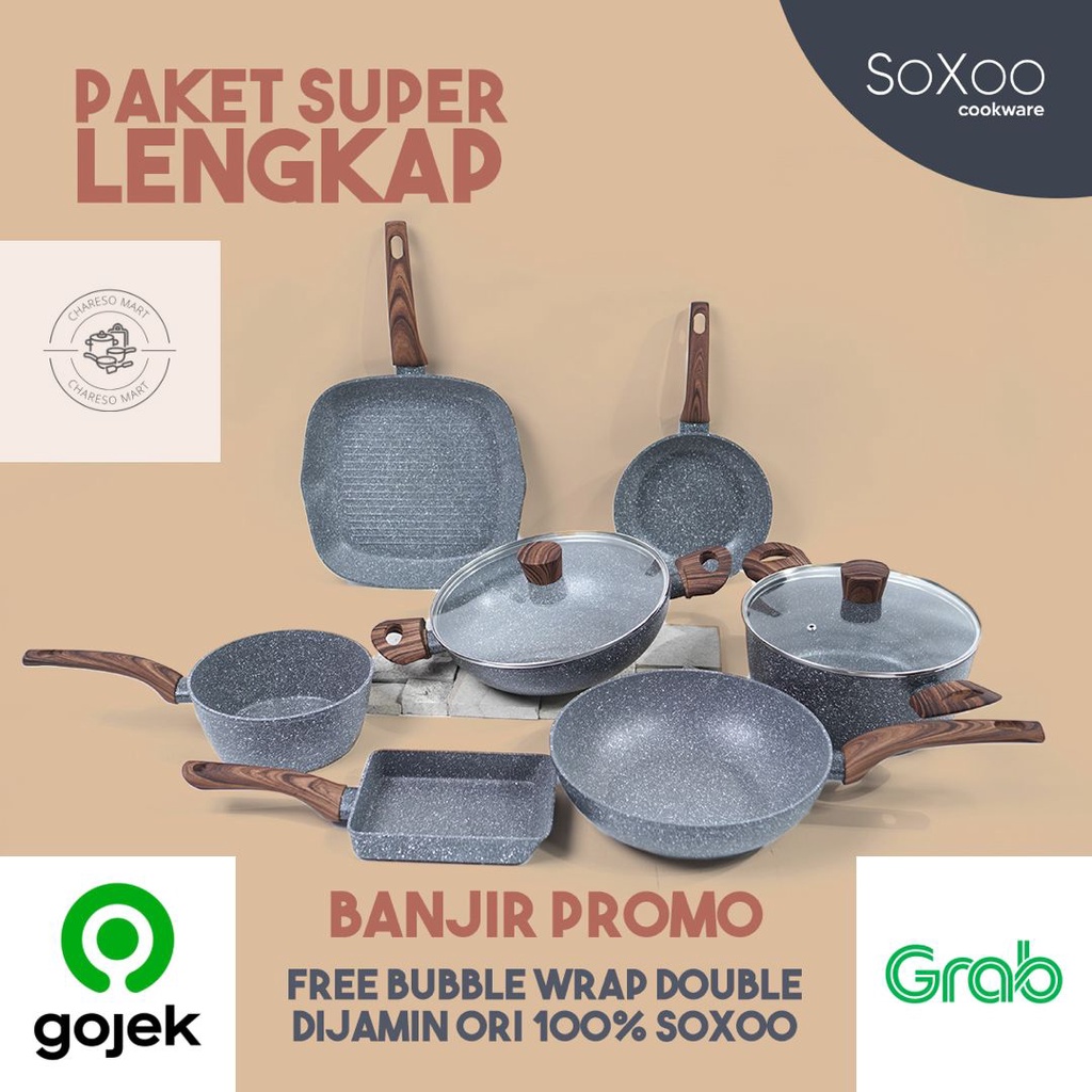 Jual Cookware Set Soxoo Paket Super Lengkap Panci Marble Granit Stein