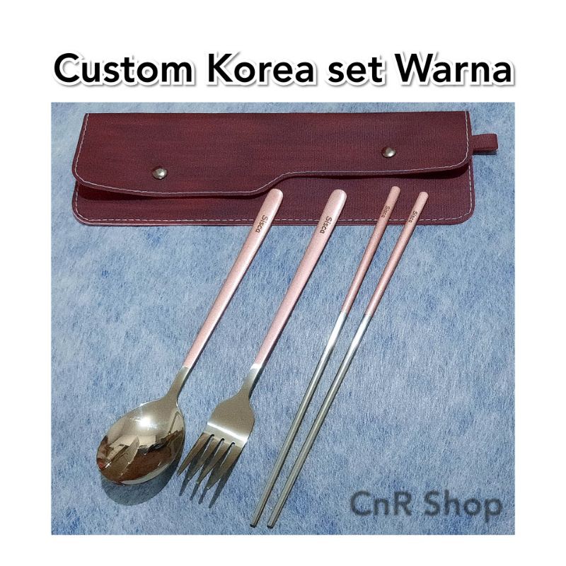 Jual Sendok Korea Warna Garpu Sumpit Sujeo Grafir Custom Nama Pouch