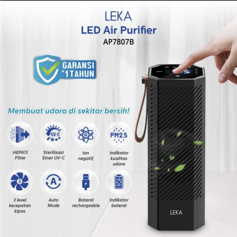 Jual LEKA 7807 LED Air Purifier HEPA13 Filter Sinar UV C Portable