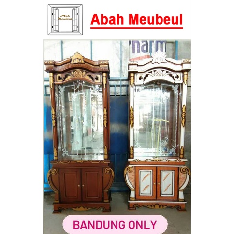 Jual Lemari Hias Kristal Pintu Rak Kaca Motif Ukiran Kayu