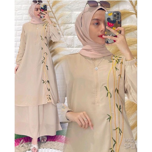 Jual Gamis Melayu Terbaru Bordiran Rapi Dress Bordir Bambu Elegan Mewah