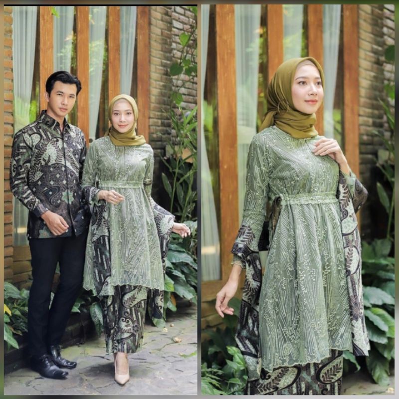 Jual Batik Couple Sonya Sage Green Kebaya Couple Modern Kebaya