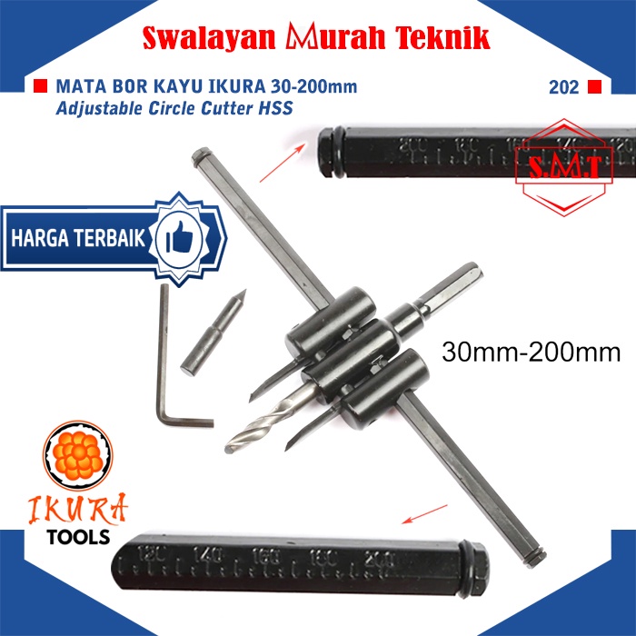 Jual IKURA 202 Mata Bor Kayu Adjustable Circle Hole Cutter Holesaw 30