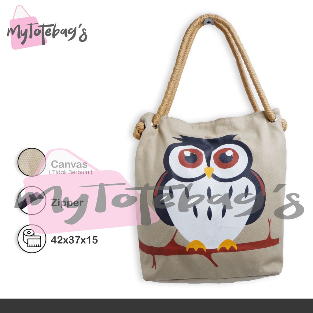 Jual Cod Totebag Kanvas Tote Bag Wanita Tebal Motif Lucu Model Tali