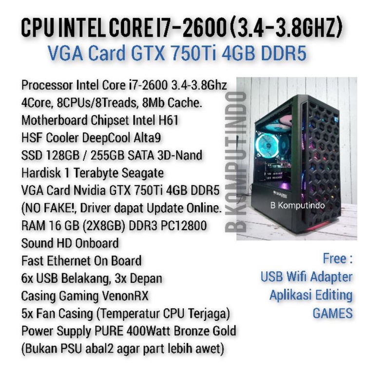 Jual Cpu Core I Vga Gtx Ti Gb Ddr Ram Gb Ssd Hdd