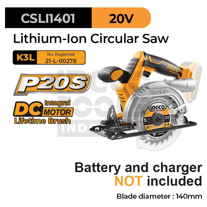 Jual P20S Cordless Circular Saw 6 INGCO CSLI1401 Mesin Gergaji