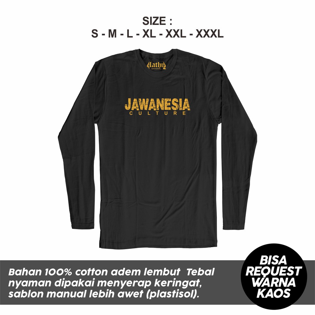 Jual Lathi Kaos Baju Javanesia Culture Jawa Katun Cotton Hitam Lengan