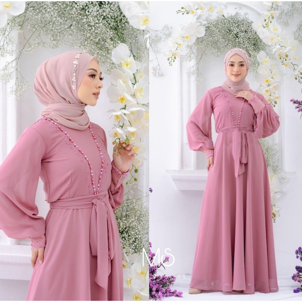 Jual Baju Pesta Wanita Muslim Kondangan Brukat Mewah Elegan Gaun