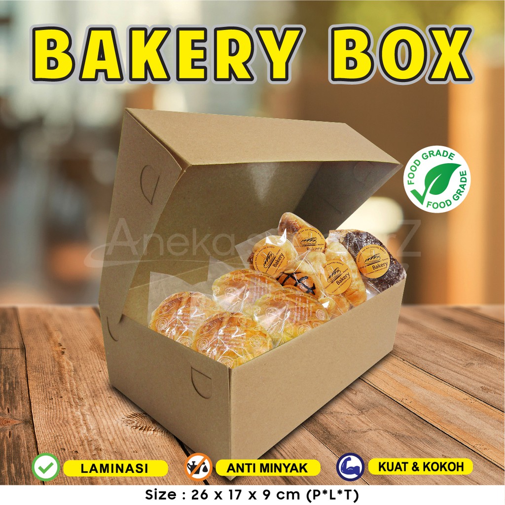 Jual Box Bakery Kotak Roti Dus Roti KRAFT COKLAT 26x17x9 Cm 20