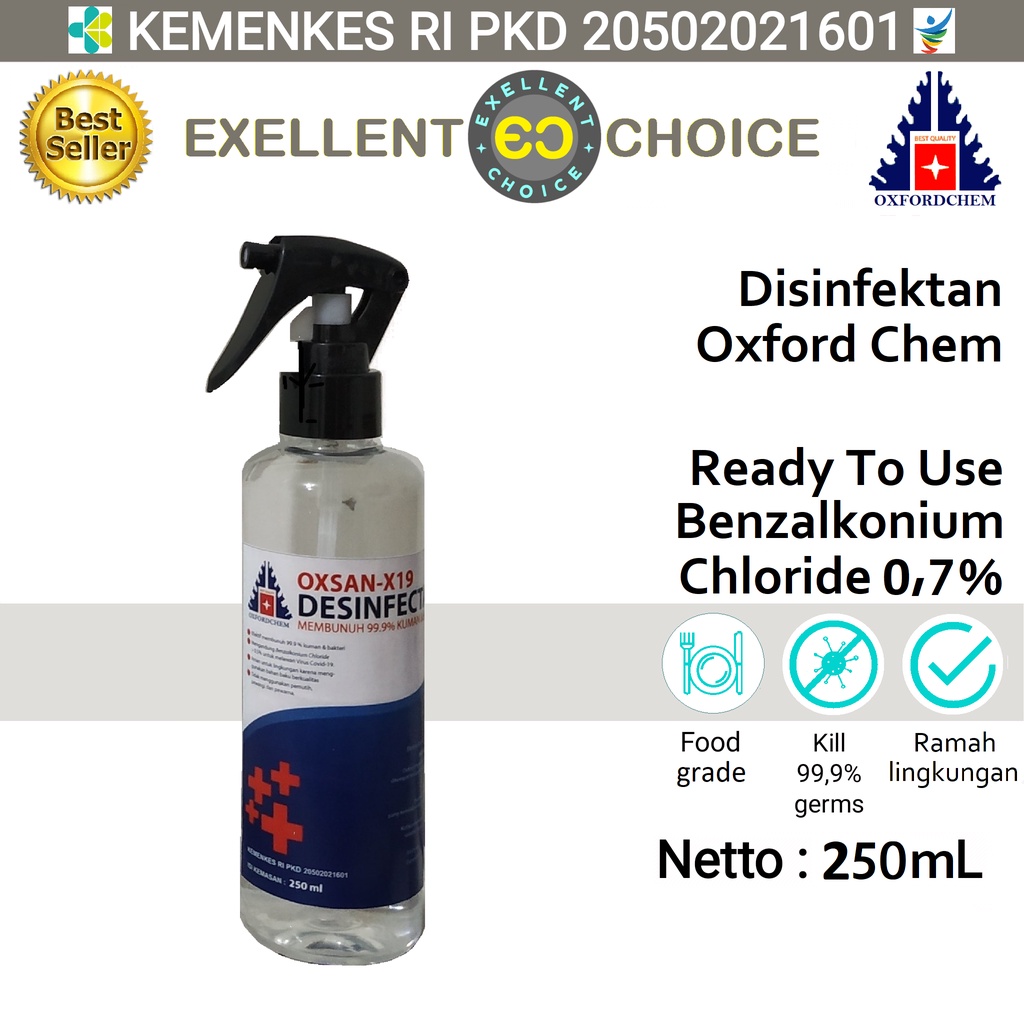 Jual DISINFECTANT SPRAY 250ML OXFORD CHEM FOOD GRADE KEMENKES Shopee