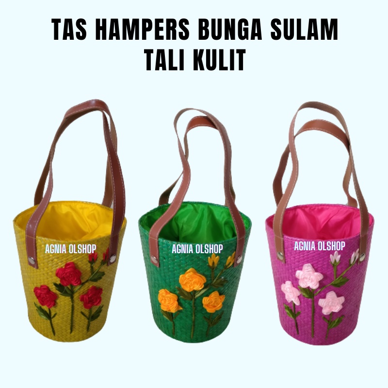 Jual Tas Hampers Anyaman Padan Bunga Sulam Tali Kulit Sintetis