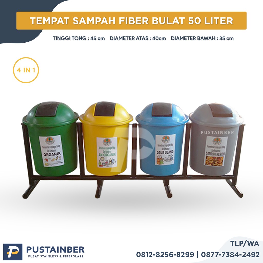 Jual Tempat Sampah Fiber Bulat 4 IN 1 50 Liter Tong Sampah Bak Sampah