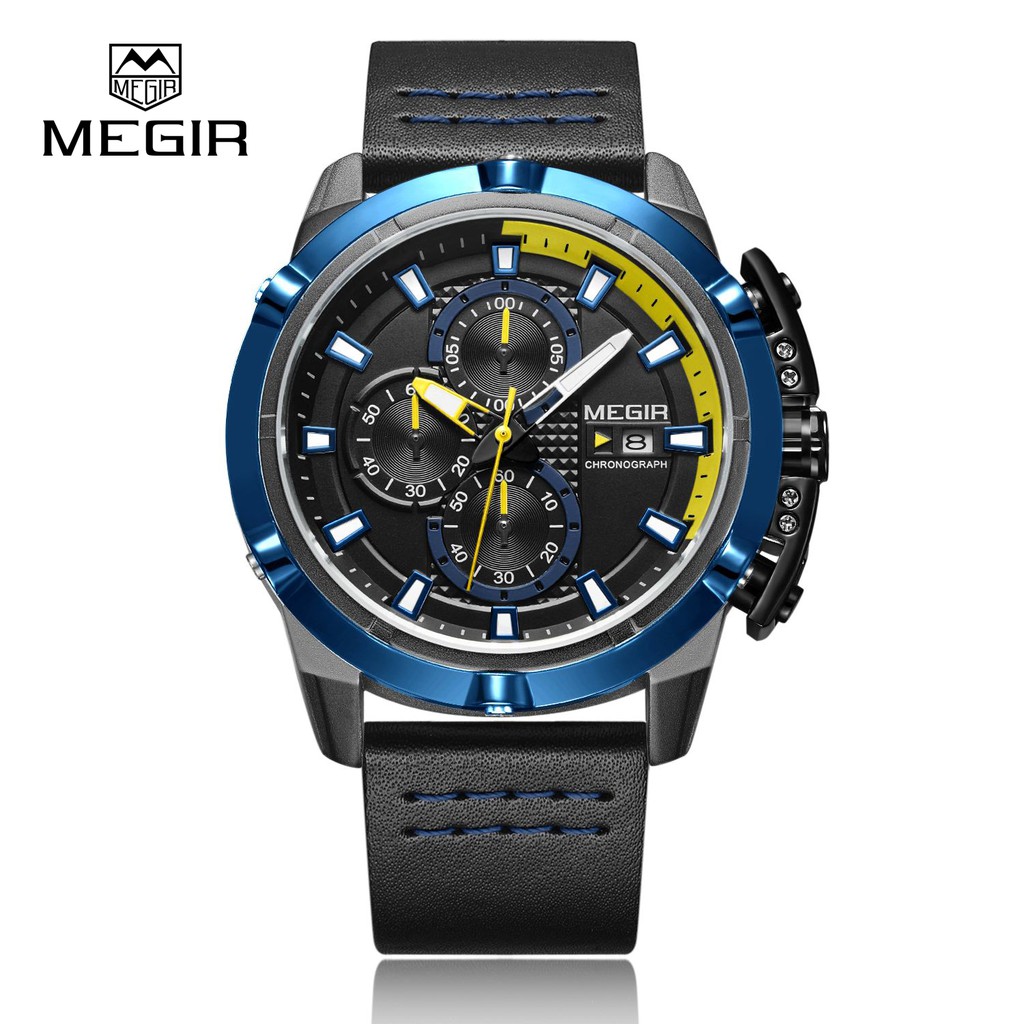 Jual Megir Jam Tangan Pria Analog Chronograph Tanggal Aktif Tali