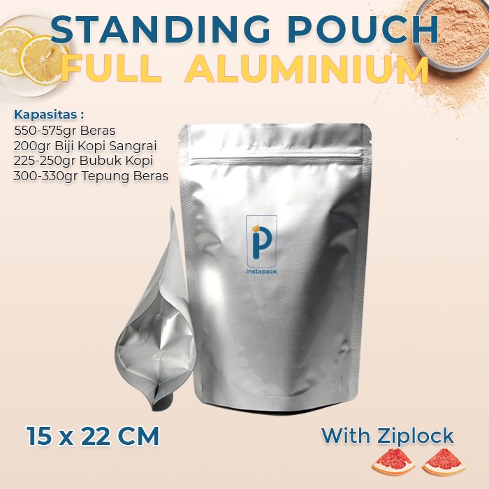 Jual Standing Pouch Aluminium Foil 15cm X 22cm Kemasan Premium Full