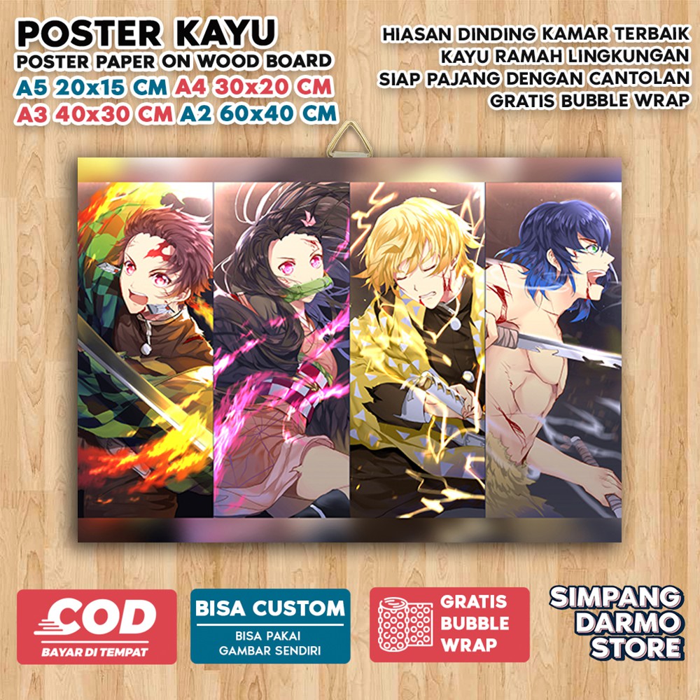 Jual Poster Kayu Kimetsu No Yaiba Terbaru Dark Aestehic Tema Anime Wibu