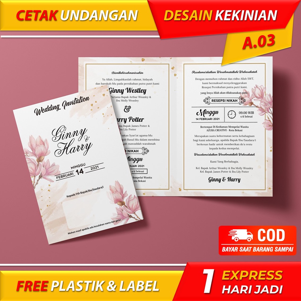 Jual Cetak Cepat Kartu Undangan Ucapan Pernikahan Wedding Sunatan