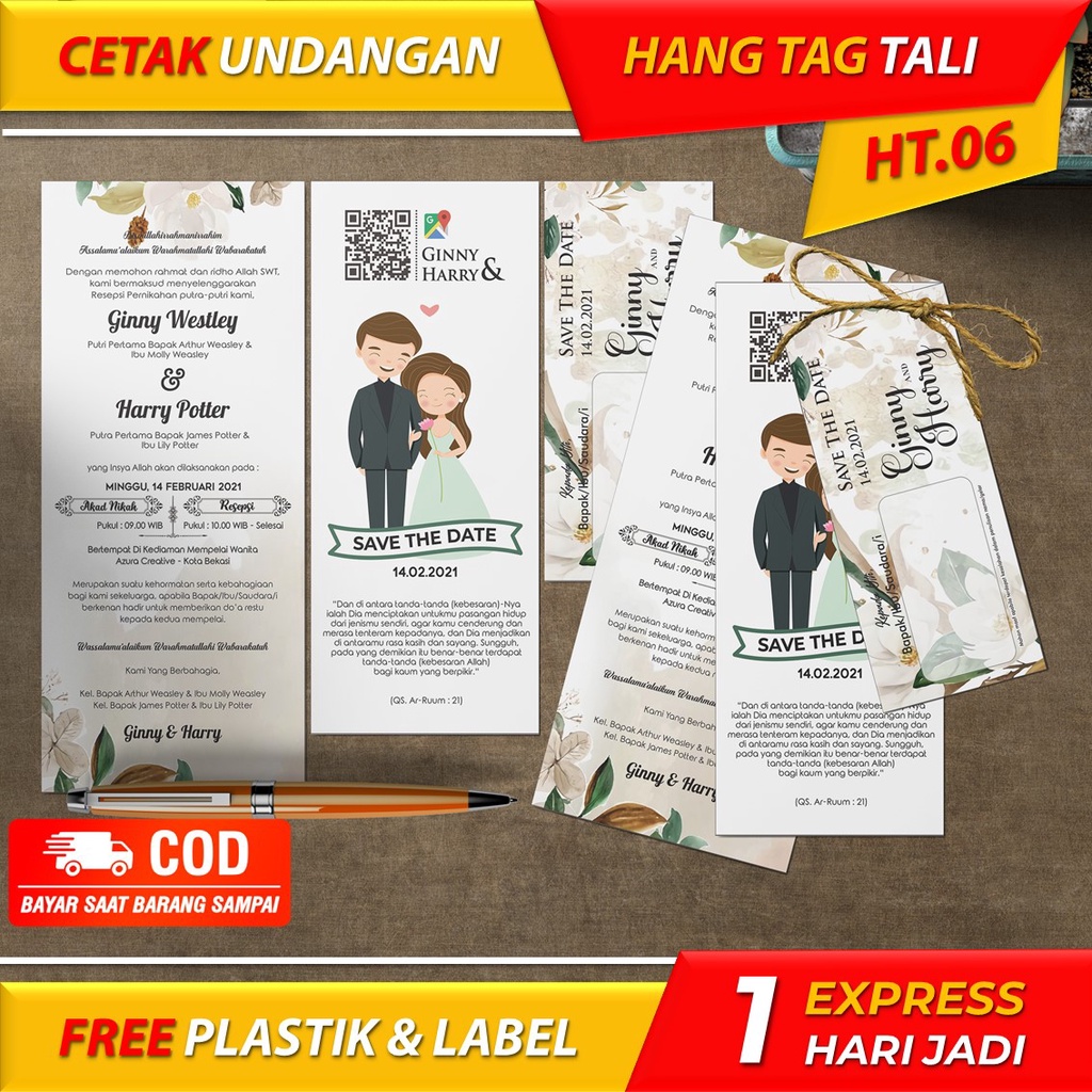 Jual Cetak Undangan Pernikahan Hangtag Hang Tag Tali Rami Custom