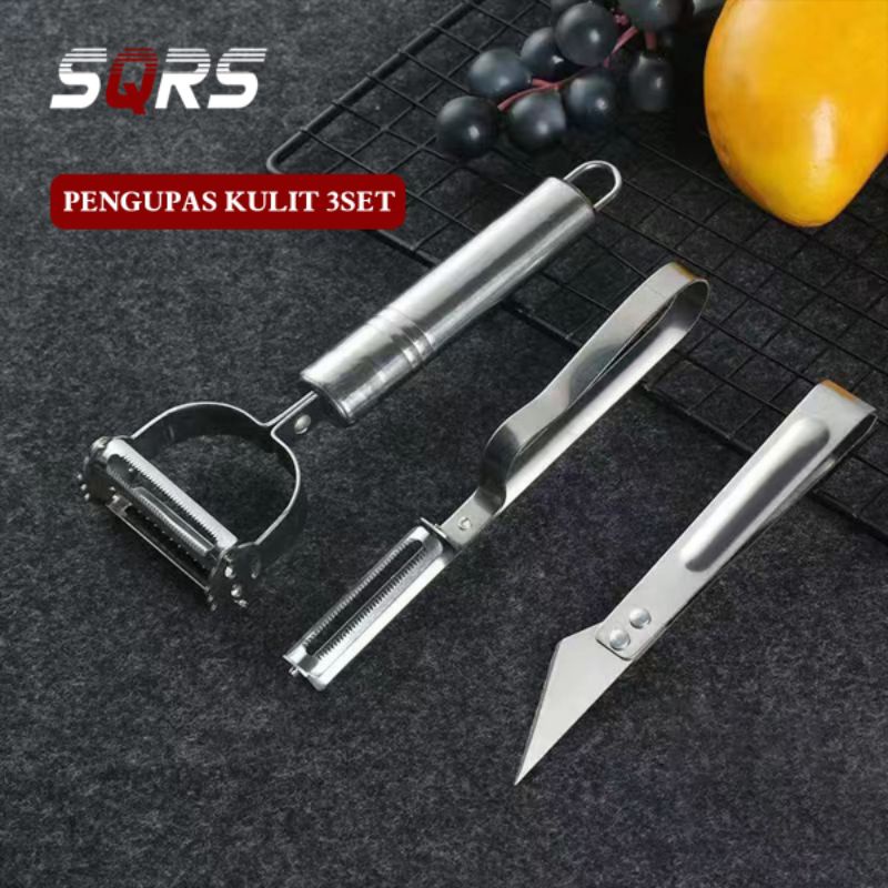 Jual 3Set Alat Pengupas Kulit Buah Dan Sayur 3in1 Peeler Knife Pengupas