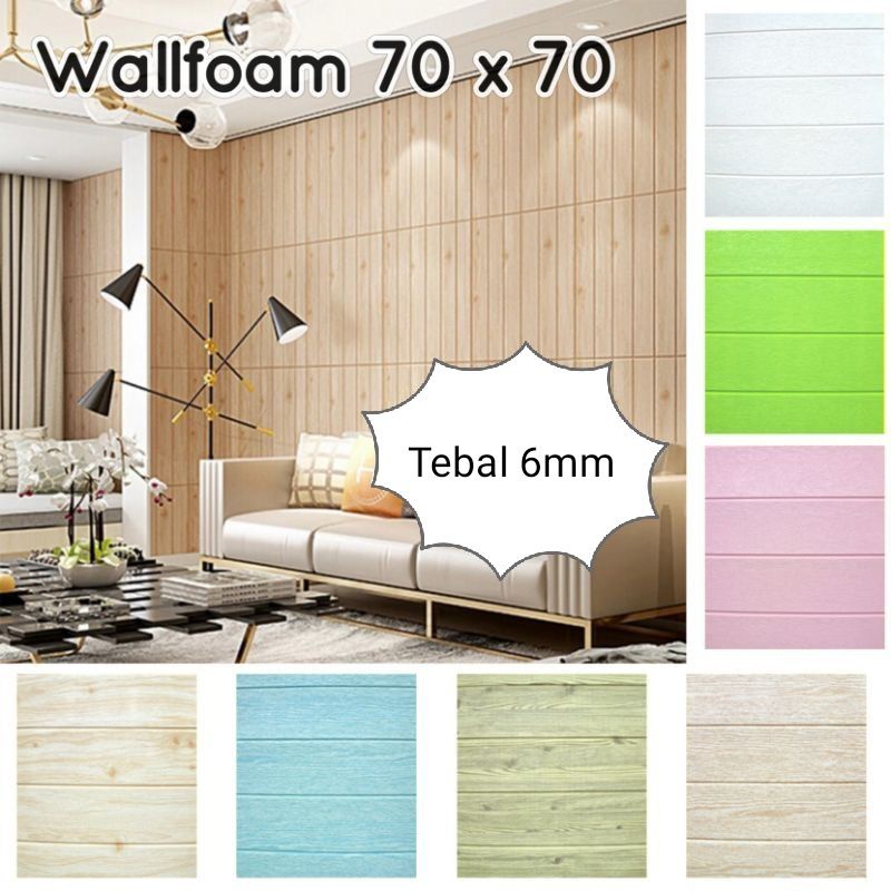 Jual Wallpaper Foam Sticker Dinding Ukuran 70x70 Motif Kayu Tebal 6mm