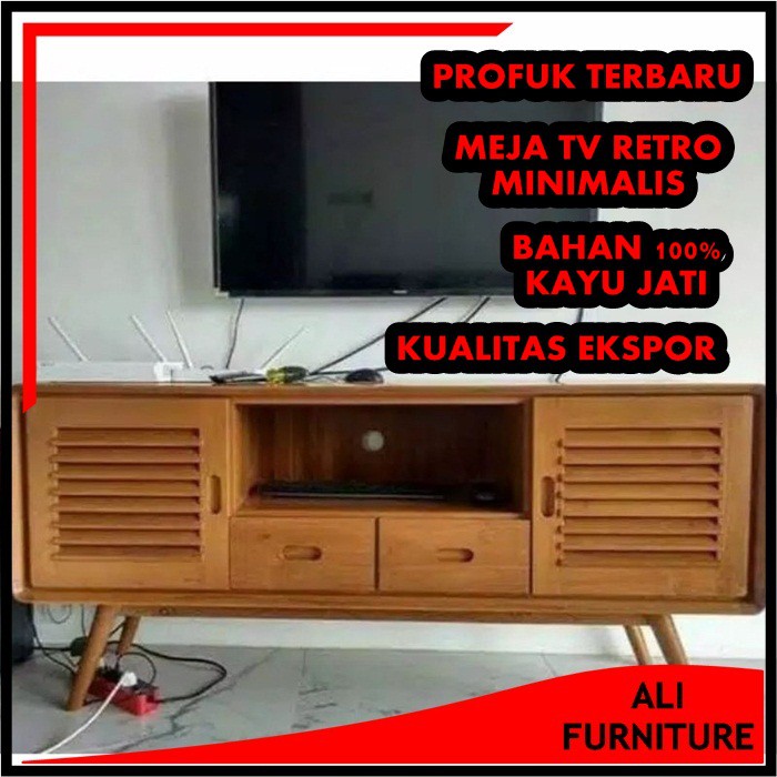 Jual Meja Tv Kayu Jati Terbaru Dengan Model Minimalis Retro Tempat Tv