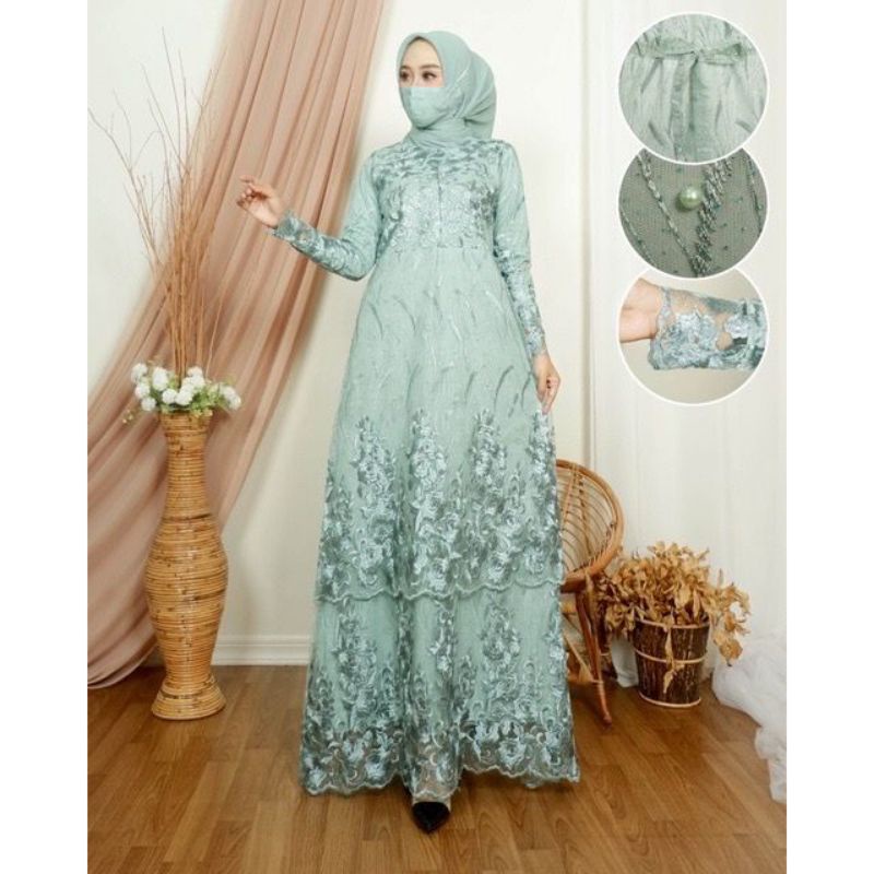 Jual NEW DAVINA Full Brukat BUSUI Dress FREE Masker Baju Gamis Full