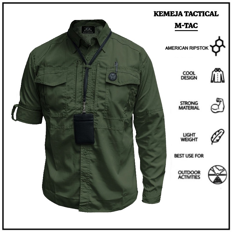 Jual Kemeja Lapangan M Tac Panjang Original Premium Hijau Army Kemeja