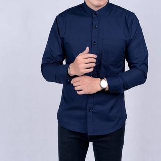 KEMEJA HEM POLOS LENGAN PANJANG PAKAIAN KONDANGAN HITAM SLIMFIT CASUAL