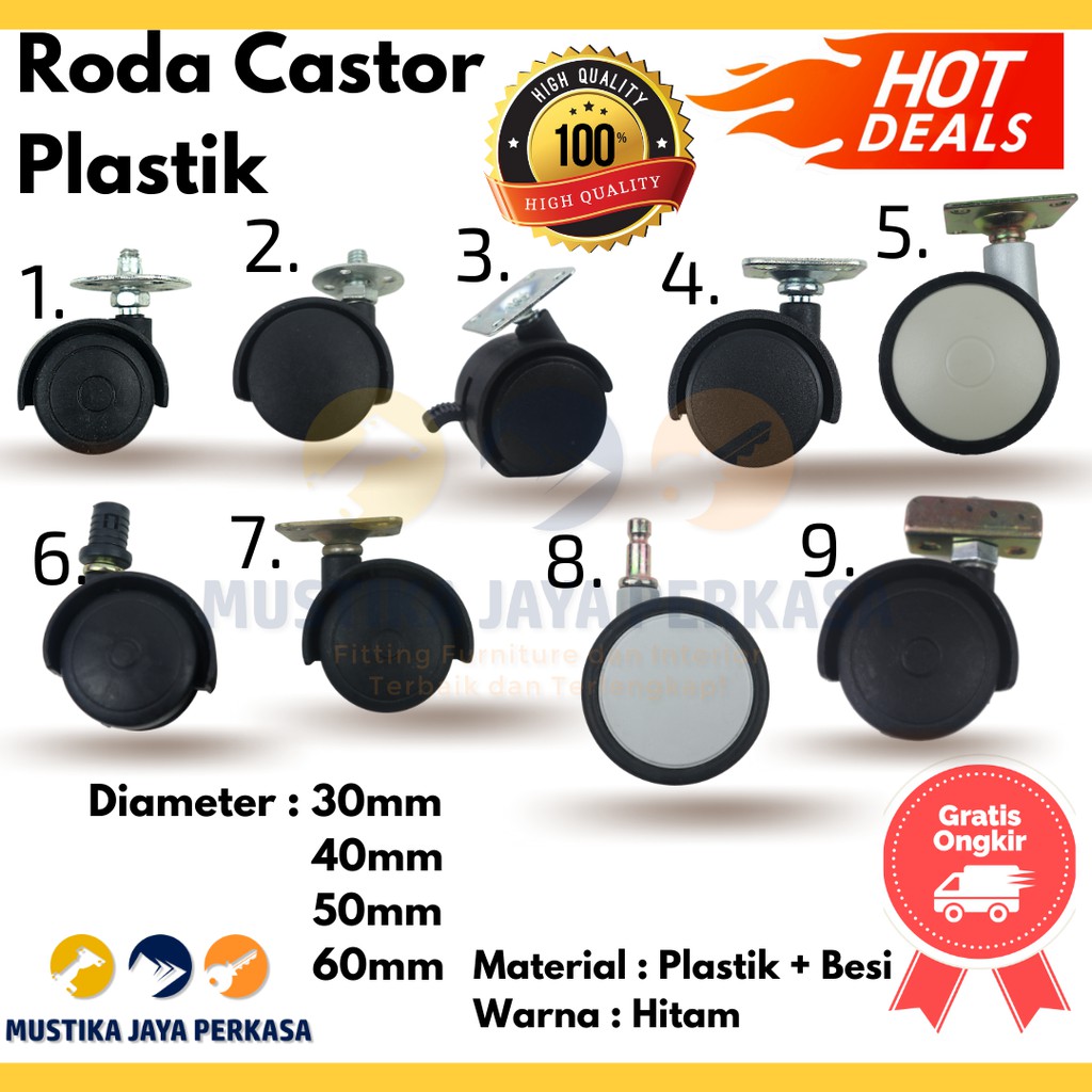 Jual Roda Caster Kursi Kantor Castor Plastik Nylon Besi Awet Inch